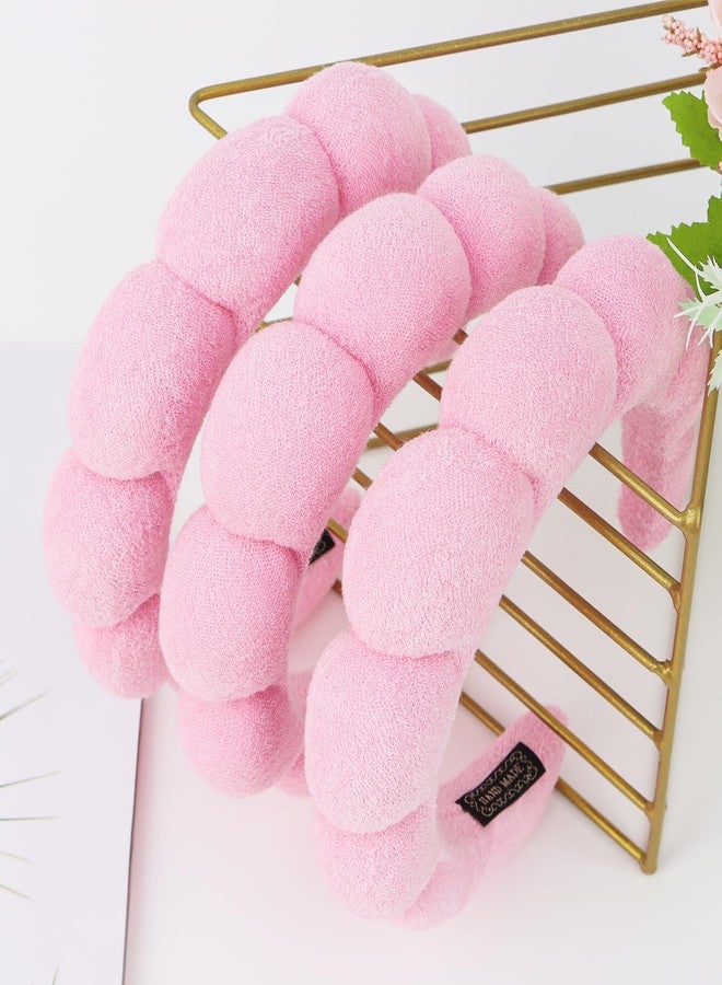 WHAVEL 3 Pack Spa Headband Skincare Headbands, Makeup Headband Sponge Terry Cloth Headbands Face Wash Headband Puffy Hair Band for Washing Face Women Girls (Pink) - Image 3